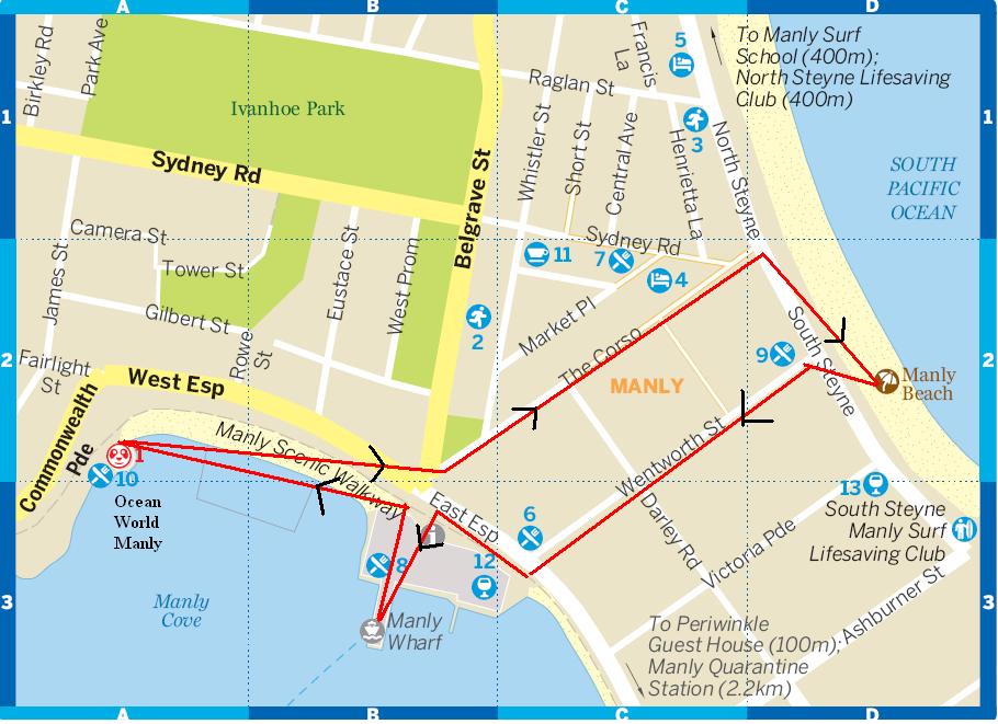 Peta Jalan Kaki Di Manly (Peta : Lonely Planet dengan modifikasi ...