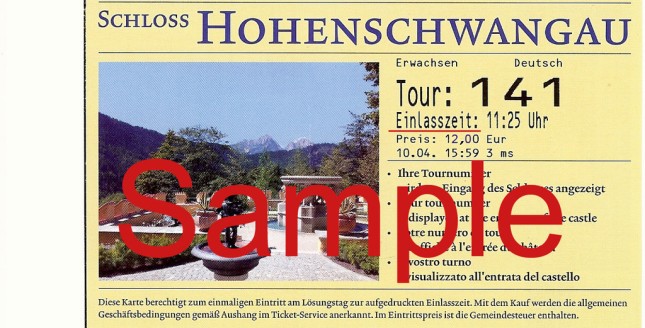 Contoh tiket ke Hohenschwangau Castle